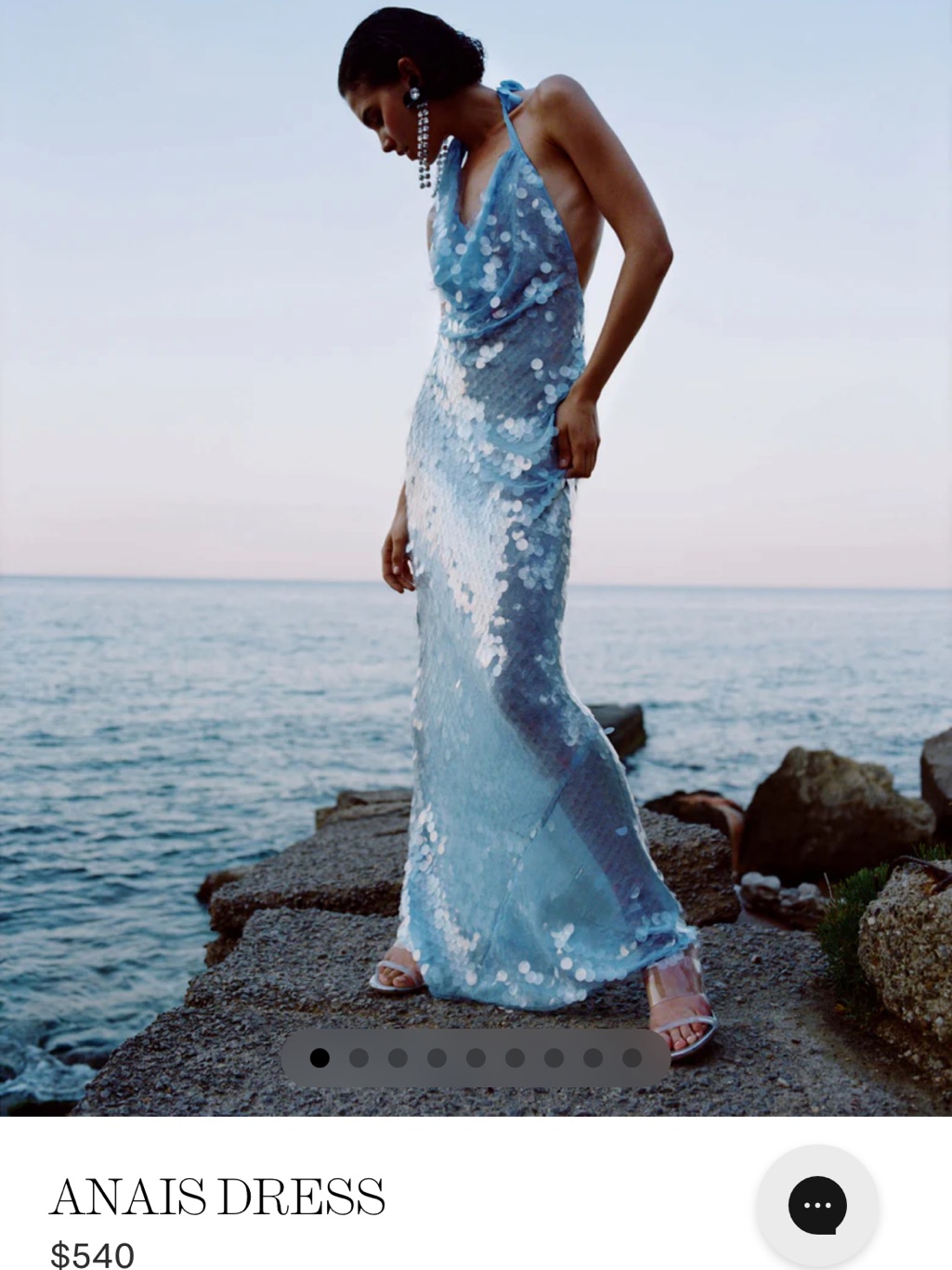 Analis Light Blue Sequin Halter Maxi Dress